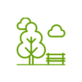 Tree and bench icon with clouds